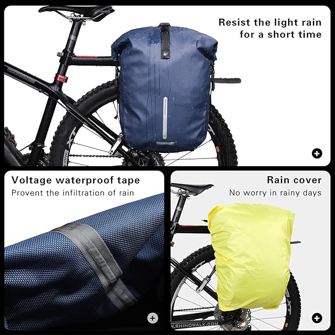 Rhinowalk Bike Pannier Bag, Waterproof Rack Bicycle Bag 20L, Bike Bag Shoulder Bag Laptop Pannier Backpack Professional Cycling Accessories