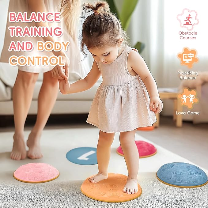 OUTREE Stepping Stones for Kids, 6 Pcs Balance Training and Sensory Coordination Turtle Stepping Stones for Obstacle Course，Non-Slip Bottom Balance Stones for Indoor or Outdoor Play