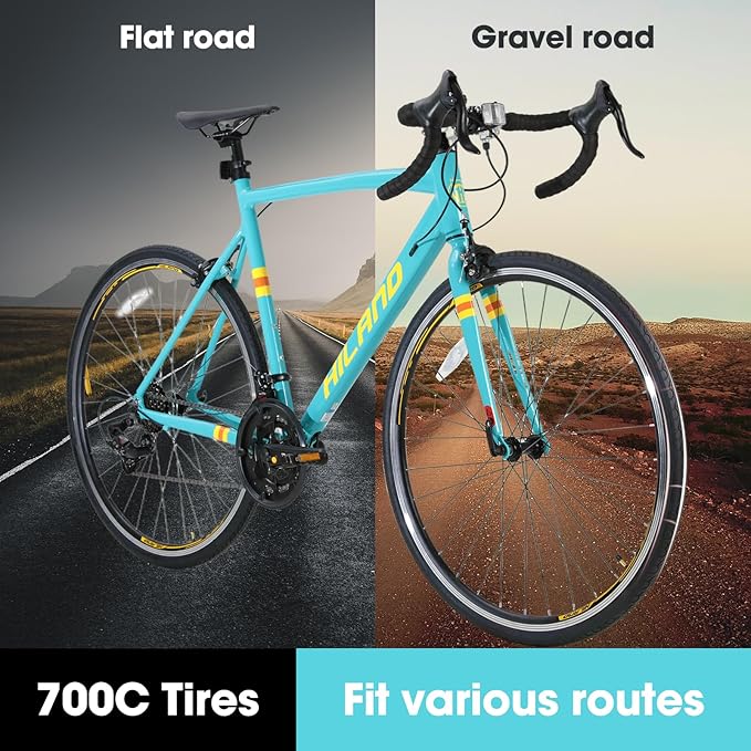 HILAND 700c Road Bike 14 Speed, Aluminum Frame Racing Bike, City Commuter Bicycle for Men Women