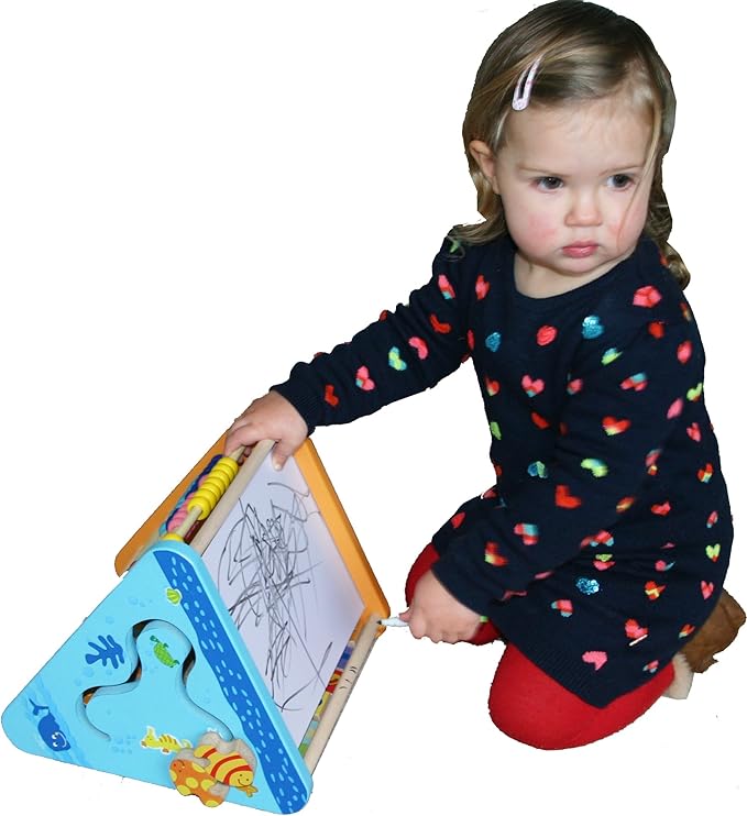 TOWO Wooden Activity Centre Triangle Toys - flip Flop Alphabet Blocks Abacus Clock - Activity Cube for Toddlers 5 in 1- for Babies Montessori Learning-Wooden Toys for 1 Year Old