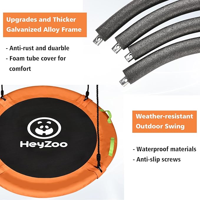 48 inch Tree Swing, Larger Saucer Flying Swing for Whole Family, 900lbs Weight Capacity, with Adjustable Hanging Straps, for Outdoor Playground, Orange