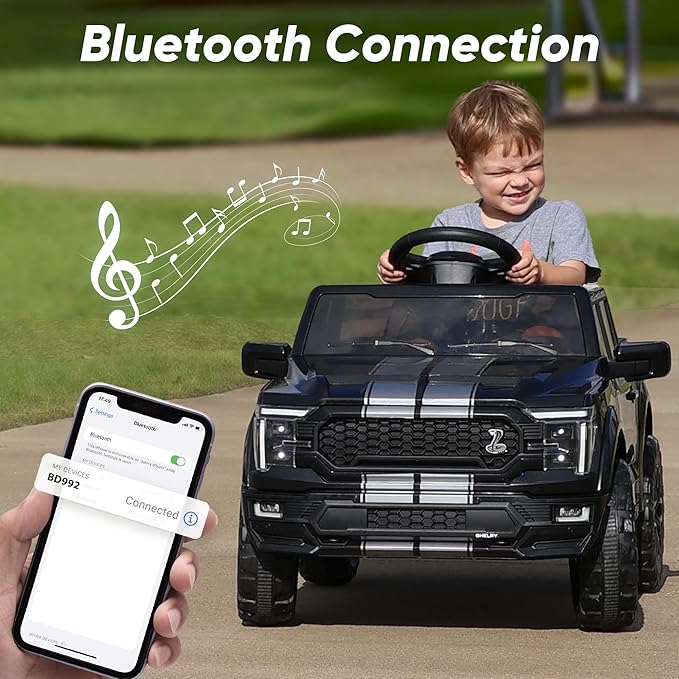 Licensed Ford Shelby F-150 Kids Ride on Car Truck, 12V Toddler Electric Car for Kids Ages 3-6 w/Remote Control - Black