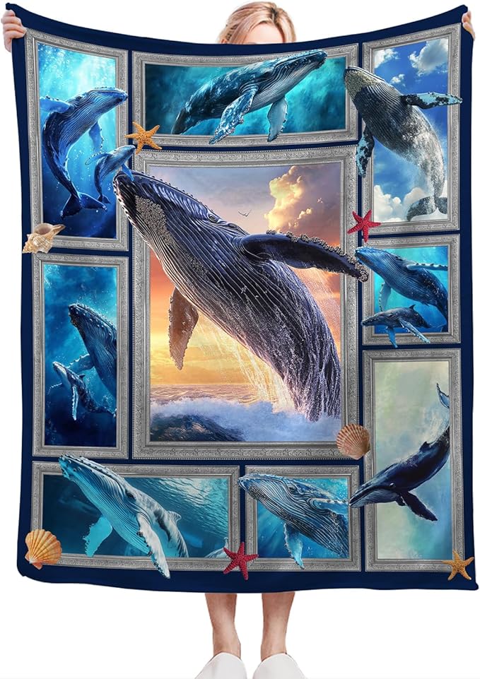 Orca Blanket Ultra Soft Cozy Killer Whale Throw Blanket Fleece Fuzzy Plush Marine Life Lovers Whales Decor Gifts for Women Girls Adults Couch Sofa 60"x50"