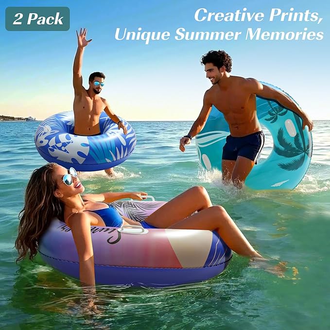 HeySplash Pool Tubes for Adult, 2 Packs 42 Inch Large Floats Tube Rafts with Handles, Inflatable Swimming Ring Lounge, Hawaii Fun Swim Floaties River Pool Beach Lake Party Decoration, Purple Sunset