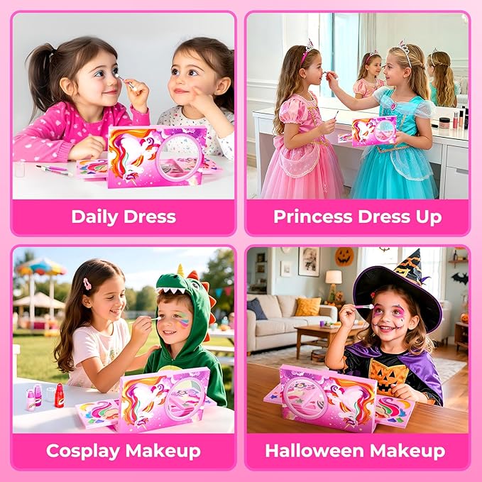 ULOVEME Kids Real Makeup Kit for Little Girls - Real, Non Toxic, Washable Make Up Toy - Umicorn Toys Gift for 3 4 5 6 7 8 9 10 12 Years Old Girls Birthday (Umicorn Makeup Palette)