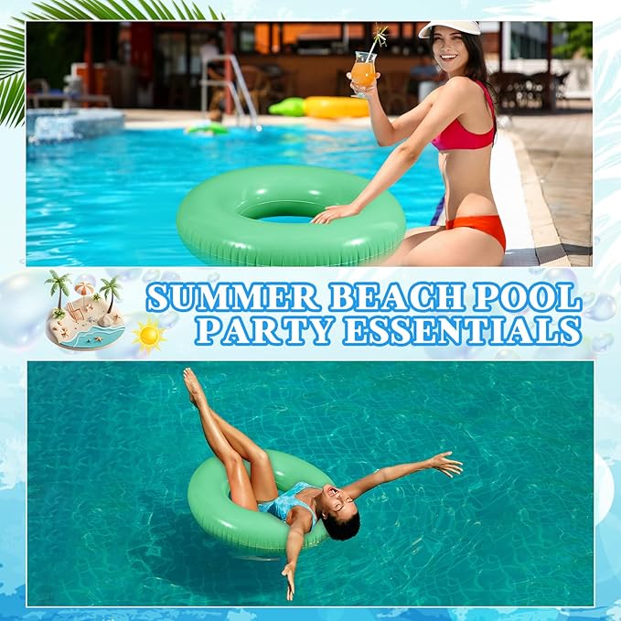 6 Pcs Inflatable Pool Floats 24 Inches Swim Tube Bulk Swimming Ring Pool Floaties for Beach Party Decorations Women and Men River Lake Summer Vacation Holiday (Turquoise)