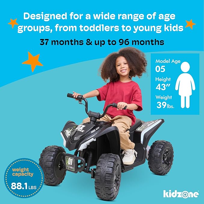 Kidzone 12V Kids Ride On ATV, Electric 4-Wheeler Car for Toddlers 37-96months, Battery Powered Vehicle w/LED Headlights, Rear Suspension, Forward/Reverse, Up to 3.7 MPH, 88 lbs Capacity - Pink
