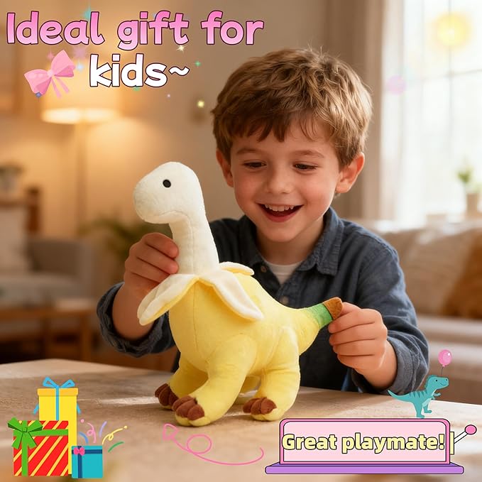 11'' Banana Dinosaur Plush Toy, Yellow Dinosur Stuffed Animal, Soft and Creative Hybrid Design, for Kids and Friends, Ideal for Birthdays, Christmas, Children's Day