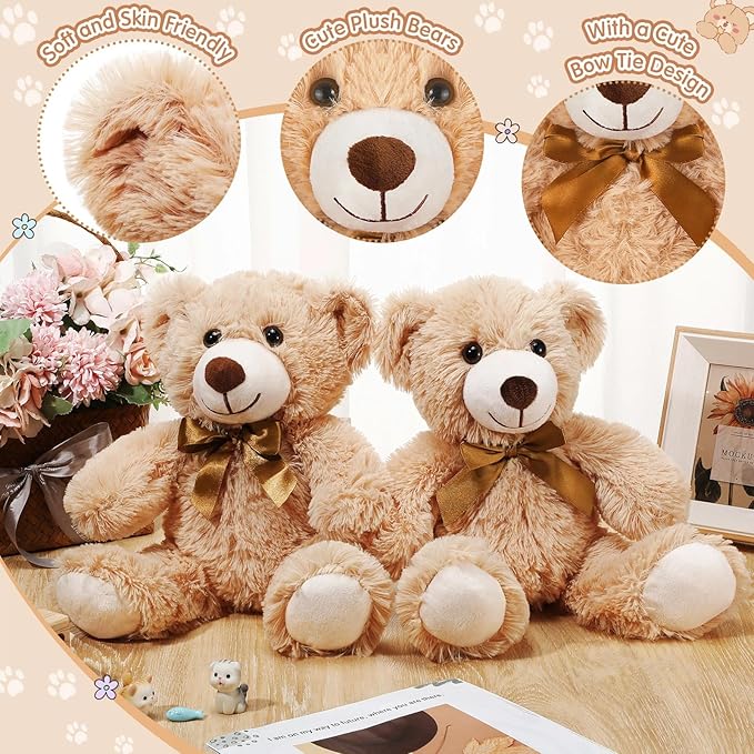 HyDren 36 Pcs 14 Inches Stuffed Bears Animals Plush Toys Bulk Soft Cute Small Shaggy Bear for Baby Shower Birthday Gifts Wedding Party Favor Decoration(Light Brown)
