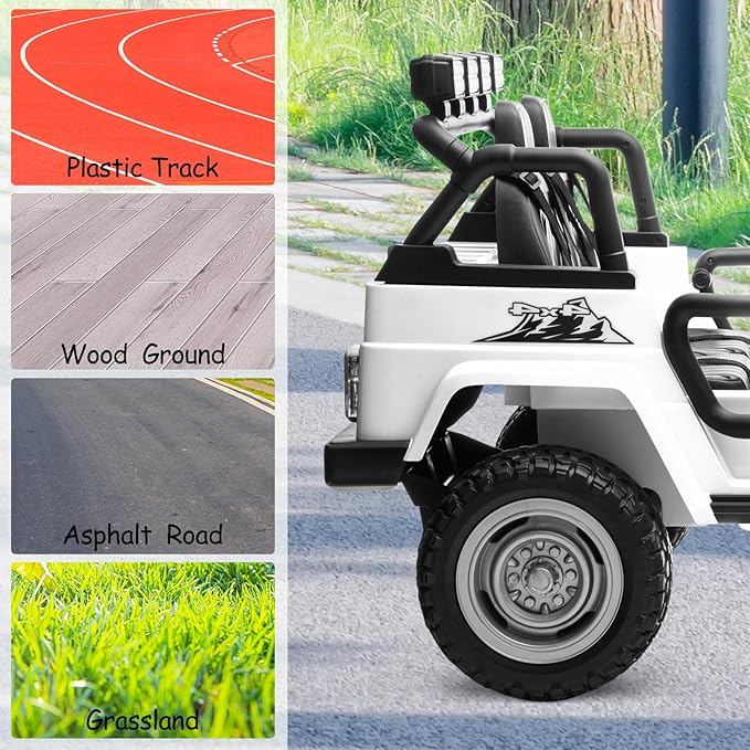 OTTARO 2 Seater Ride on Truck, 12V Large Electric Vehicles Battery Powered Cars for Kids with Remote Control, Spring Suspension, LED Lights, Music (White)