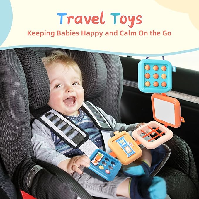 Busy Board for Toddler 2-4, Montessori Sensory Toys for 2 3 4 Year Old, Infant Carseat Travel Airplane Activity Cube Toys, Christmas Stocking Stuffers for 18 Months Boys Girls