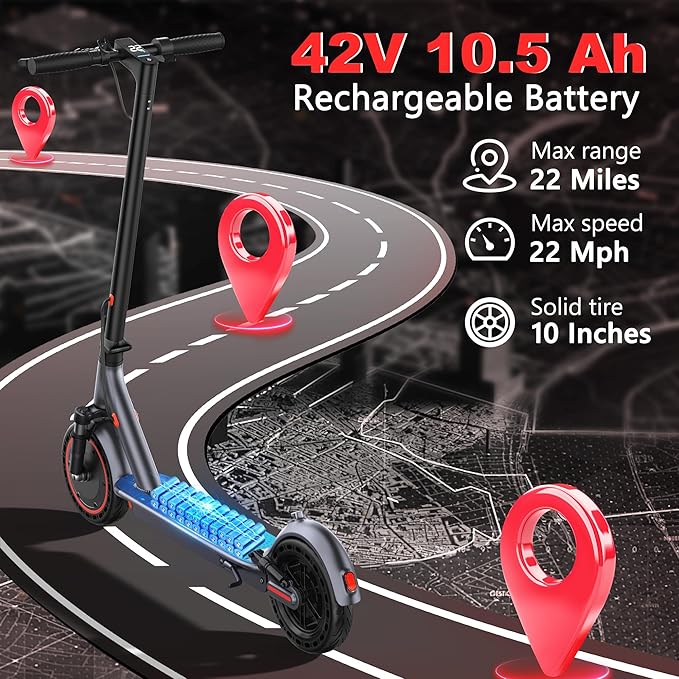 Electric Scooter, 8.5" /10" /14" Tire, 16/19/22 Mph Top Speed, 12/22/27/28/49 Miles Long Range, Folding Escooter for Adults and Teens with Dual Braking,Dual Suspension, App