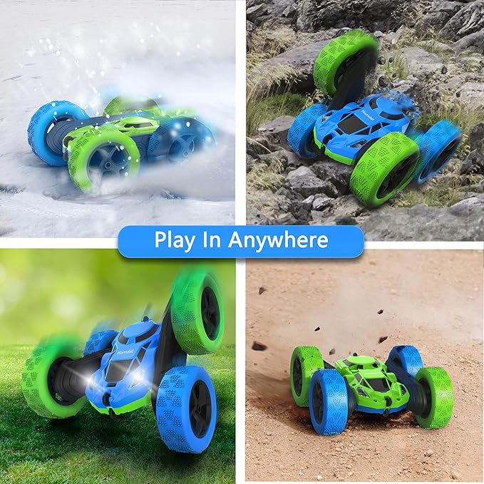 Remote Control Car for Kids, 360° Rotating Double-Sided RC Car with LED Headlights, 4WD 2.4GHz Electric Rechargeable Toy Vehicle for Boys and Girls, Perfect Birthday