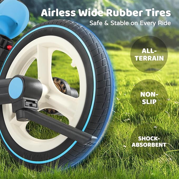 JMMD Toddler Bike with Push Handle for Kids 18-60 Months, 6 in 1 Foldable Push Bike with Training Wheels, Pedals, Brakes, Kickstand, Kid Balance Bike Gift & Toys for Boy & Girl