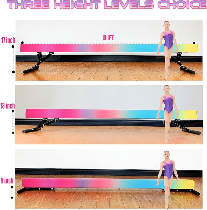 Adjustable Balance Beam 8 ft Gymnastic Beam Adjustable Height for Kids and Teenage of All Gymnastic Levels, Gymnastic Training Beam Gymnastic Equipment for Athlete Home and Gym Club Use