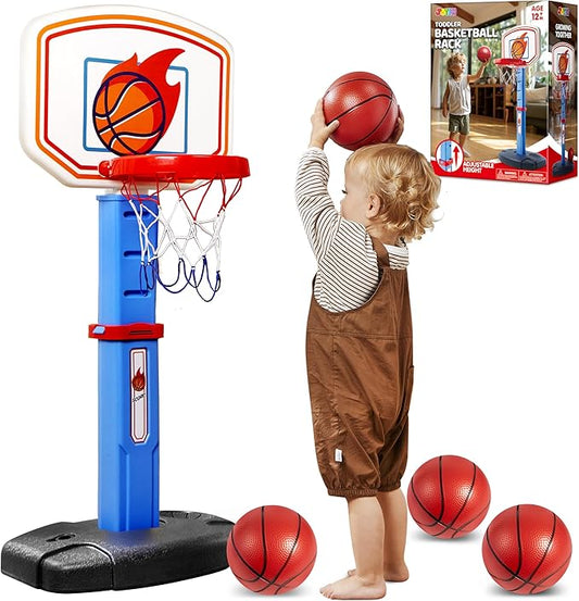 JOYIN Toddler Basketball Hoop Indoor, Adjustable Basketball Goal for Kids with 4 Balls, Game Toys for Playroom Pool Outdoor, Birthday Gift for Baby Boys Girls Age 1 2 3 4 - Air Pump Included