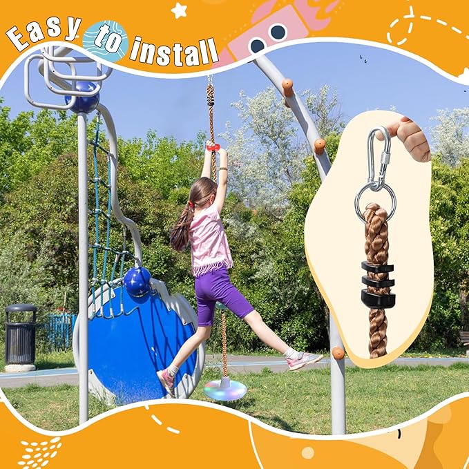 REDCAMP LED Climbing Rope Swings for Trees, Heavy Duty Plastic Disc Swing Seat for Kids and Adults with Hanging Strap and Snap Hooks, Multicolor