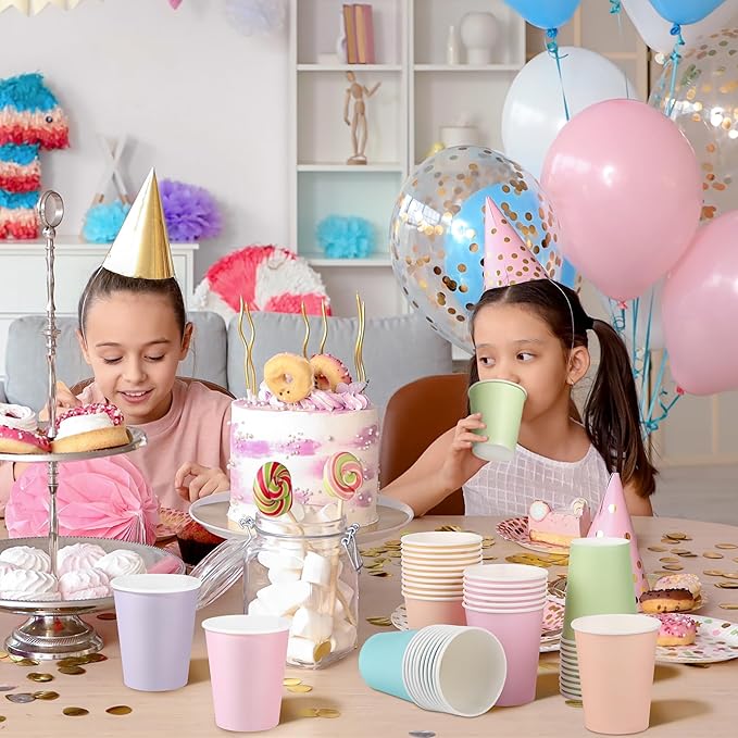 72 Pieces Pastel Rainbow Paper Cups 9 Oz Disposable Coffee Paper Cups Multicolor Party Cup Beverage Drinking Cup for Wedding, Birthday, Holiday Party, DIY, and Picnic