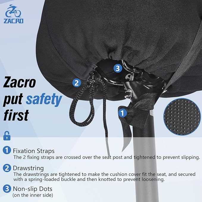 Zacro Bike Seat Cushion - Padded Gel Bike Seat Cover for Men & Women, Padding Bicycle Saddle fit with Peloton/Spin Stationary Exercise/Mountain Road Cycling Bike