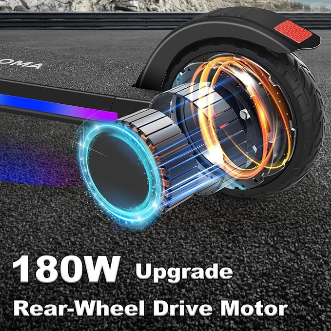 Caroma Electric Scooter for Kids Ages 6-14, 150W/180W Motor,10 MPH Max Speed & 7 Miles,Adjustable Height & Speed,Colorful Lights,LED Display,Foldable Kids Electric Scooter 132 Lbs Max Load