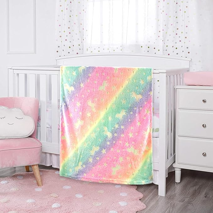 Softan Kids Unicorns Throw Blanket Glow in The Dark, Kids Blanket Gifts for Girls & Boys, Soft Cozy Flannel Luminous Unicorns Blanket for Sofa Couch Bed, Christmas Birthday Gift, 30x40IN