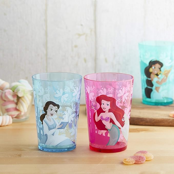 Zak Designs 14.5oz Disney Princess Nesting Tumbler Set Includes Durable Plastic Cups, Fun Drinkware is Perfect for Kids, 4pk (14.5oz, Belle & Jasmine & Ariel), PYRP-0731