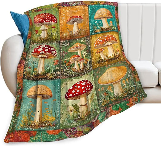 Mushroom Blanket, Mushroom Throw Blanket, Plants Tropical Gifts Blankets Stuff Fleece Flannel Plush for Women Men Boys Girls Lovers Adults Soft Bedding Gift for Sofa Bed Office Home Decor 60"x50"
