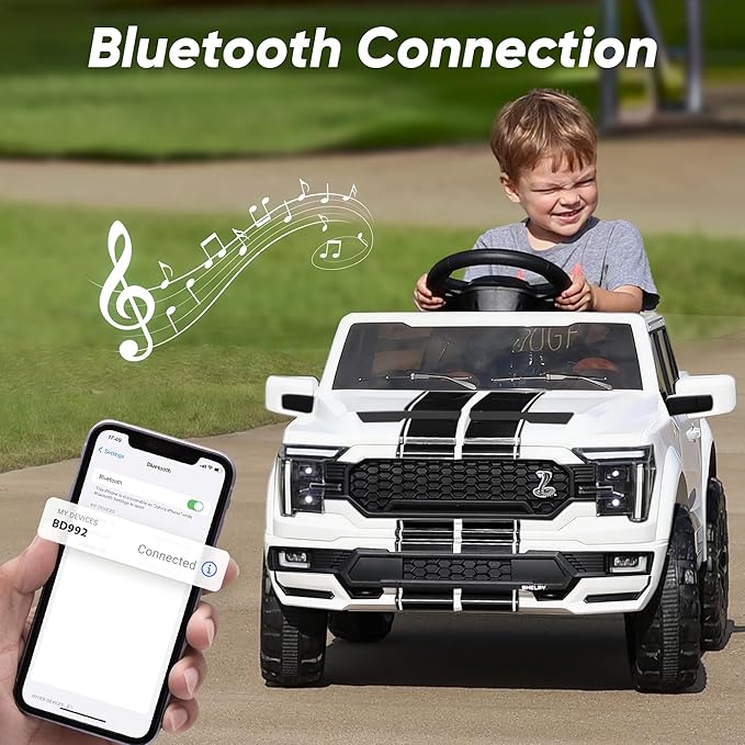 Licensed Ford Shelby F-150 Kids Ride on Car Truck, 12V Toddler Electric Car for Kids Ages 3-6 w/Remote Control - White