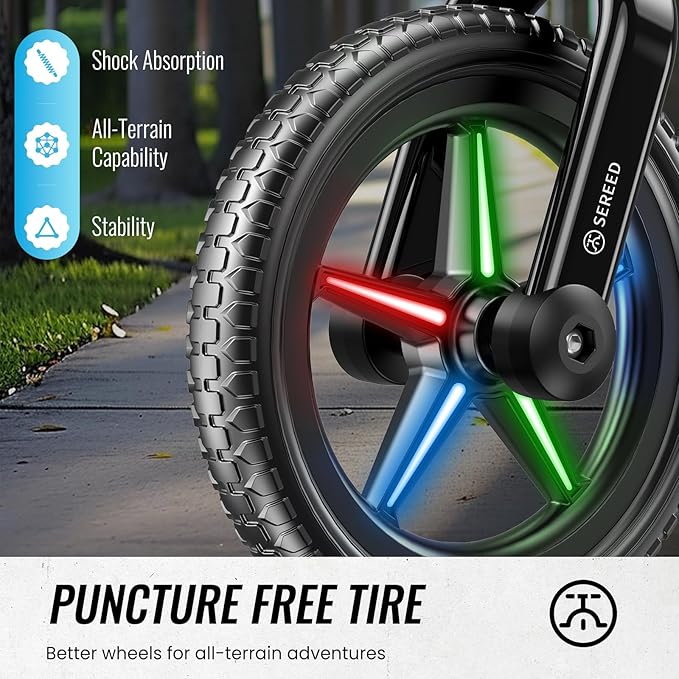 SEREED Toddler Balance Bike 2 Year Old, No Pedal Kids Bicycle Toys for 2-5 Years Old, Tool-Free Adjustment, Customize Plate with Stickers, Gift for 2-3 Boys Girls (Pink Lighting)