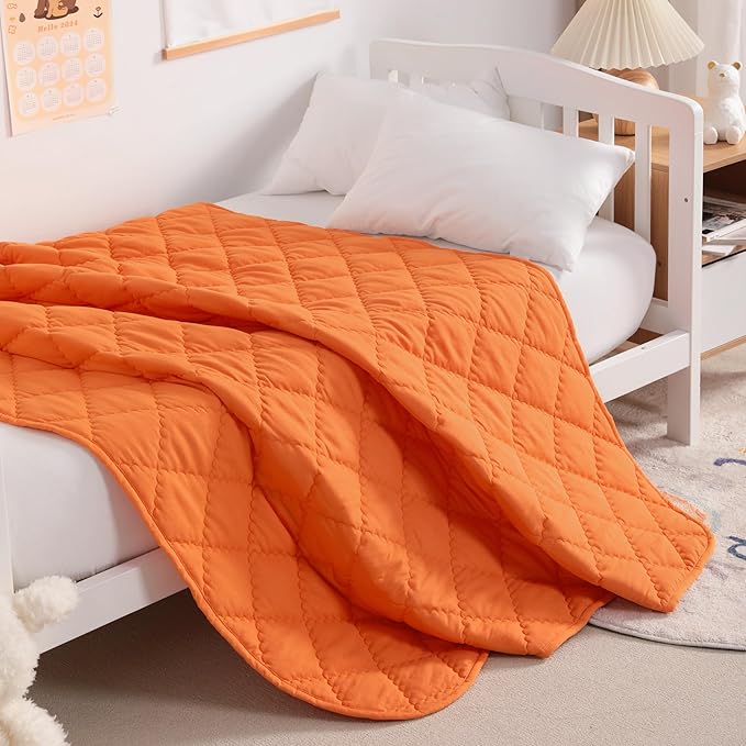 NTBAY Down Alternative Oversized Toddler Comforter, Super Soft and Warm Solid Color Baby Crib Quilted Blanket, 43x60 inches, Orange