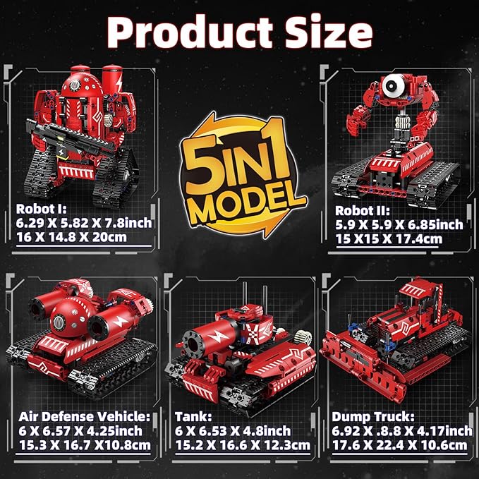 STEM Robot Toys for Kids Ages 8-14, 5-in-1 Remote Control and APP Programmable Robot Toys - 495 Pcs DIY Building Science Educational Kit, Building Block Birthday Present for Teen Boys Girls