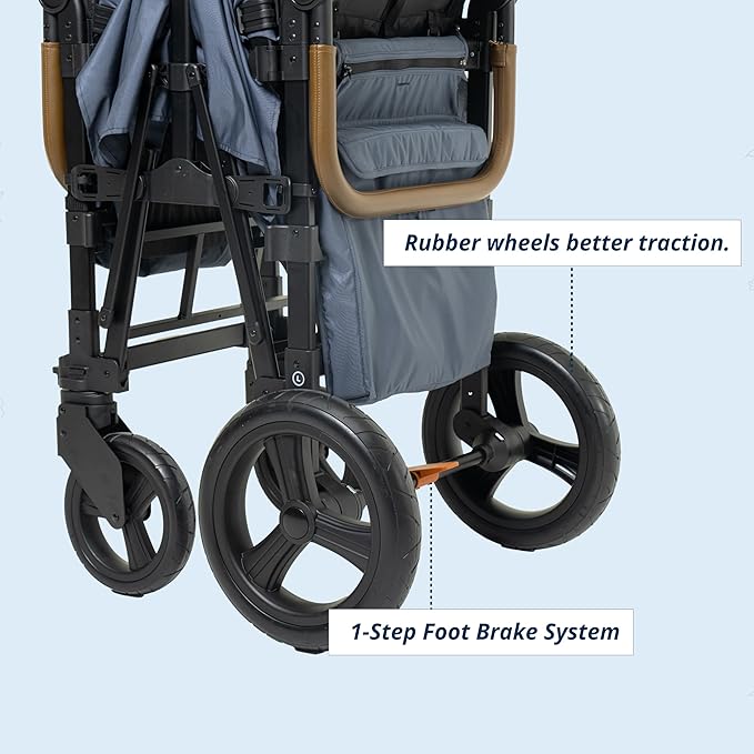 Keenz XC EVO - Luxury 2 Passenger Stroller Wagon for Kids | Foldable 2 Passenger Quad Seater with Adjustable Canopy | Blue