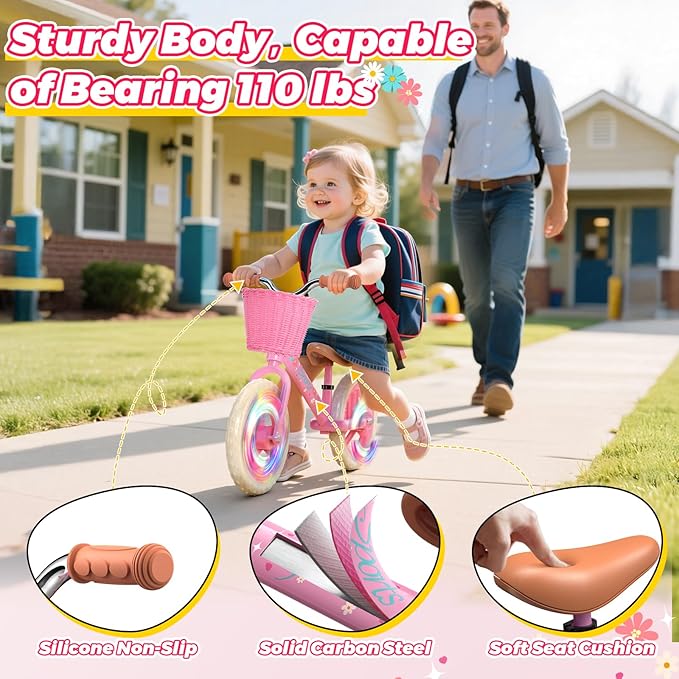 Toddler Balance Bike for 2-5 Year Old,Kids Balance Bike with Fender,Kids Bicycle for 2 3 4 5 Years Old Boy Girl Birthday Christmas Toy Gift,Adjustable Seat/Handlebar,Flat-Free LED Tires,10Min Assembly