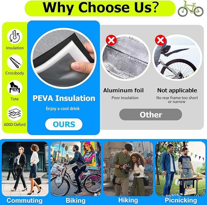 Desing Wish 16L Bike Bags for Bicycle Rear Rack Large Capacity Insulated Bicycle Rack Pouch Ebike Pannier Bag Bike Saddle Seat Pouch for Cycling Trip/Commuter (Black)