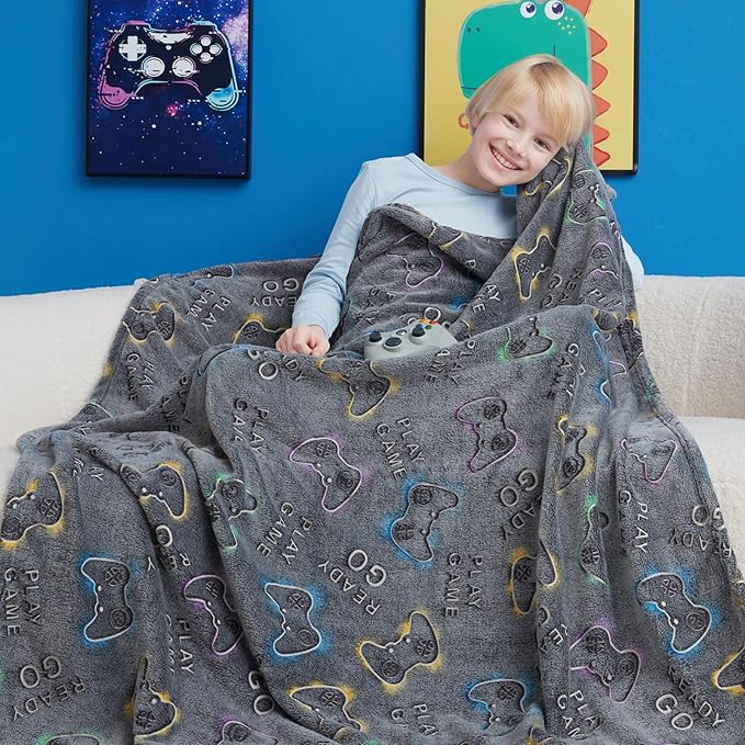 Gamer Game Controller Gifts Toys for Boys,Glow in The Dark Gaming Blanket,Christmas Birthday Presents Decor for Kids Age 3-14 Year Old Son Teen Child Toddler Soft Luminous Kid Blanket 50"x60"