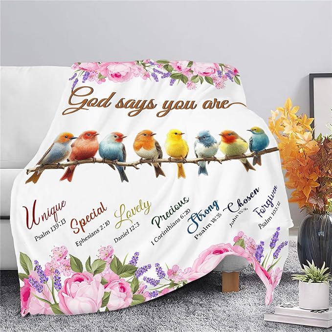 Bird Blanket God Says You are Bird Lover Throw Blanket Gifts for Kids Girls Boys Adults Women Men Super Soft Cozy Plush Fluffy Fuzzy Fleece Blanket Decor 40''X50''