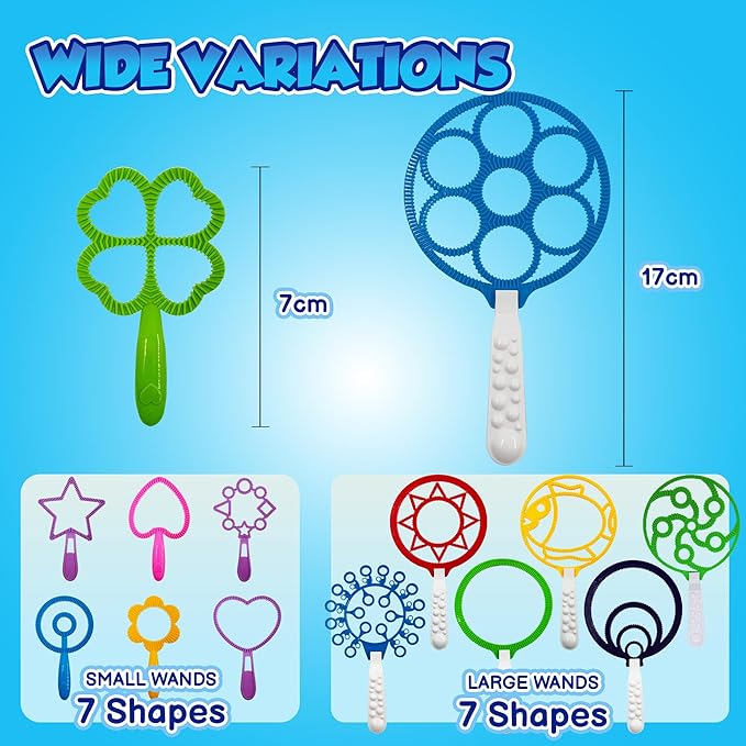 Giant Bubble Wands - Bubbles for Kids, Giant Bubbles, Bubble Toys, Large Blowing Rings, Variety Shapes Set for Big Soap Bubbles, Includes Huge Bubble Mix Solution Kit 19 Pack