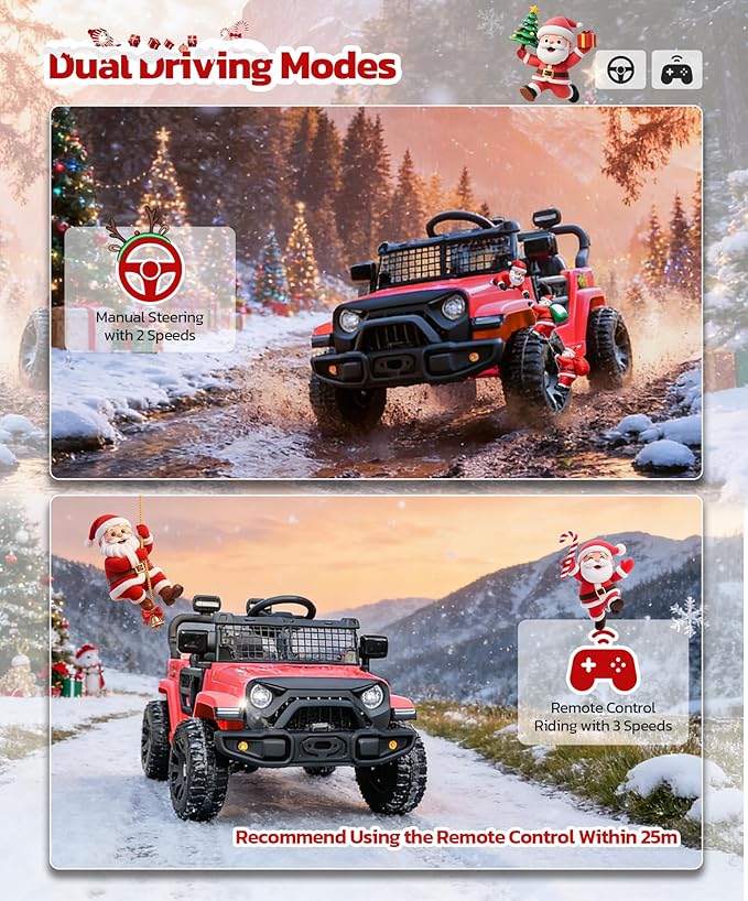 ELEMARA Ride on Toys for Kids, 3.5 mph Ride On Car for Toddlers, 12V Battery Operated Car w/Bluetooth, Remote, LED Lights, Toddler Electric Car to Drive, 3 Speeds Electric Vehicles for Child- Red