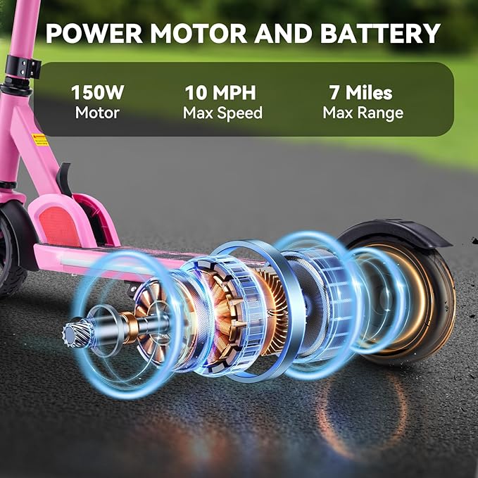Caroma Electric Scooter for Kids Ages 6-14, 150W/180W Motor,10 MPH Max Speed & 7 Miles,Adjustable Height & Speed,Colorful Lights,LED Display,Foldable Kids Electric Scooter 132 Lbs Max Load