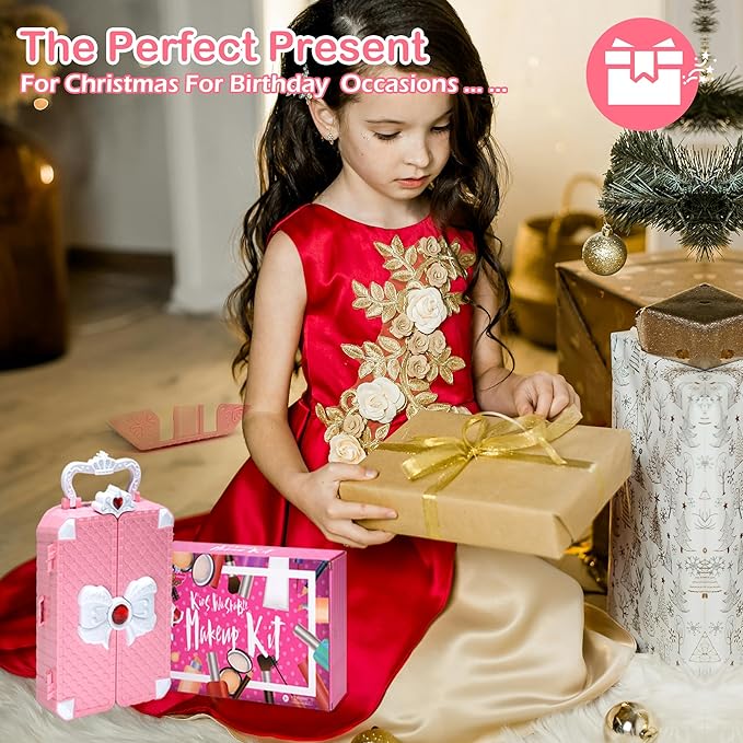 Kids Makeup Sets for Girls Toys - 74PCS Washable Makeup for Kids with Mirror, Real Dressing Table with Stand, Princess Play Makeup Kit Perfect for 3 4 5 6 7 8-12 Year Old Girls Birthday & Christmas