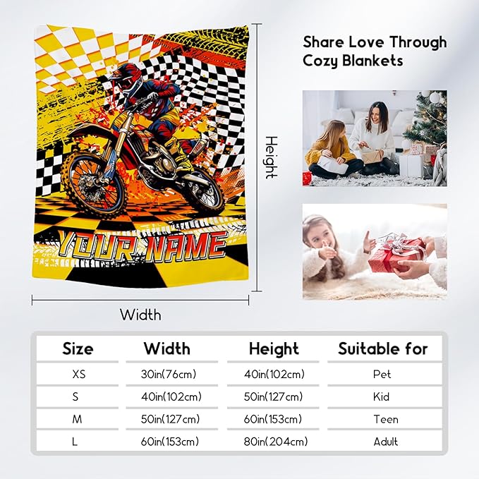 Personalized Blanket for Boys, Dirt Bike Blanket for Kids Age 6-8, Custom Gifts with Name, Toddler Plush Throw, Cool Throw for Boys, 30"x40"