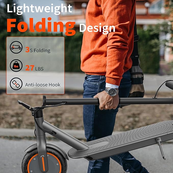 Electric Scooter, Folding E Scooter for Adults with Seat, 350W Motor, 8.5" Tire, 19MPH, 21Mile Long Range Lightweight Teens Commuting Sit Down Escooter with App, Bluetooth, Dual Brake (Seat Optional)