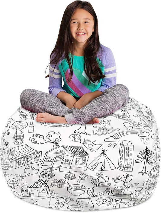 Posh Stuffable Kids Stuffed Animal Storage Bean Bag Chair Cover - Childrens Toy Organizer, Large-38 - Canvas Coloring Fabric - Fun World