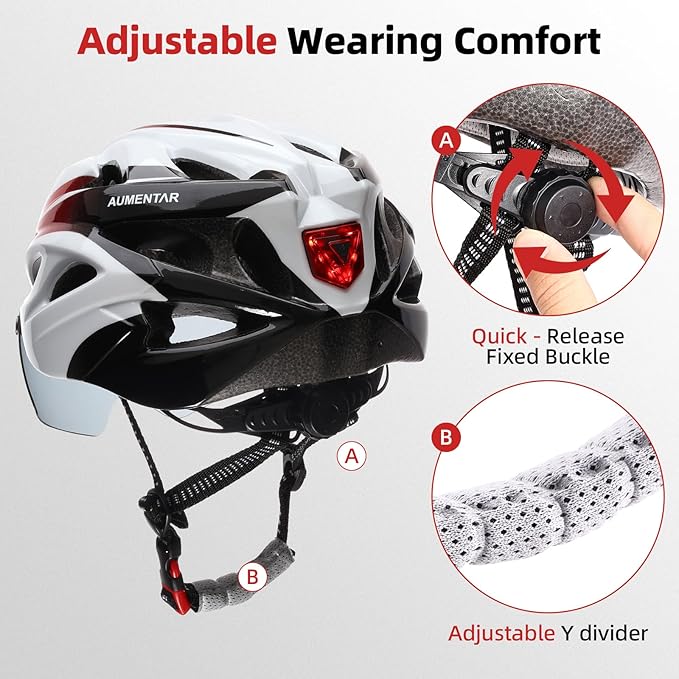 Adult Bike Helmet, Bicycle Helmet with Rear LED Light & Detachable Magnetic Goggles, CPSC/CE Certified Cycling Helmet Adjustable for Men Women Mountain & Road