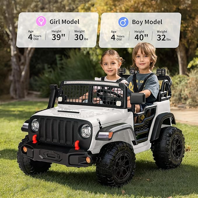 2 Seater Ride on Car Toy, 24V 4WD Electric Car for Kids 4-8 with Remote Control, 4x200W Motors, Capacity 110 lb - White