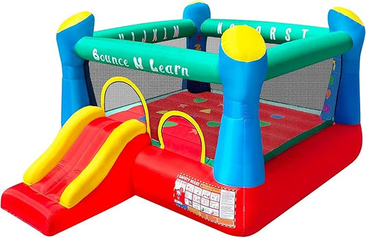 Funormous Educational Inflatable Bouncy House for Kids Outdoor Jump 'n Slide Bounce House with Blower Included for Kids Ages 3-8