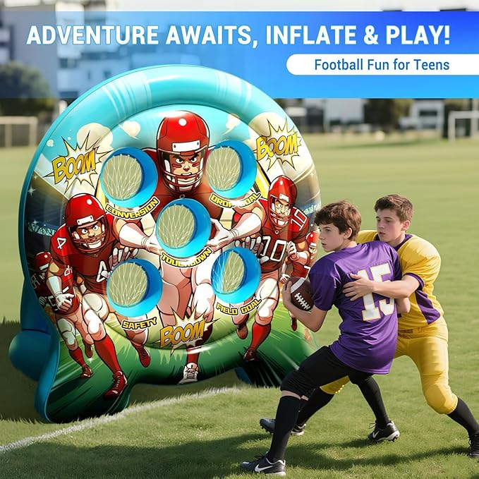 Kids Football Target Toss Game with Junior Size Football - Inflatable Throwing Target Toy - Fun Sports Carnival Party Game - Outdoor Game for Kids