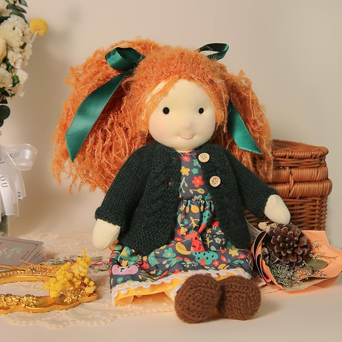 BlissfulPixie Handmade Waldorf Hanne 12" Soft Girl Rag Doll with Cute Stuffed Plush, Ideal First Doll for Babies & Toddlers