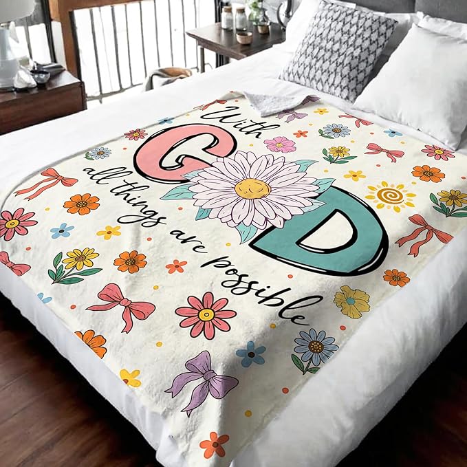 Blanket for Women Girls, Christian Throw Blanket Gifts for Kids Teens Adults, 50"x60" Cute Soft Flannel Cozy Comfy Blankets Gift Lightweight Warm Throws for Couch Sofa Bed Decor