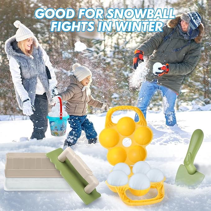 6pcs Kids Play Snow Toys, Snowballs - Makers Brick Mold with Bucket, Outdoor Winter and Summer Fun Toys for Toddler Ages 3-8 Snowball Fight, Snow Fort Building Travel Kit, Beach Chases Sand Toys